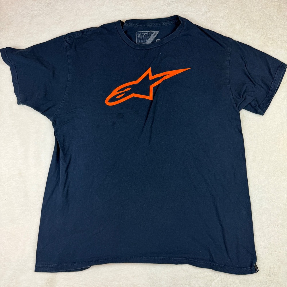 Alpinestars Mens XL Navy Blue Orange Logo Graphic T-Shirt Classic Short Sleeve